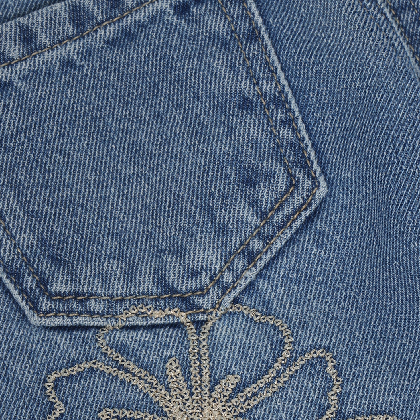 Jeans Wide Fit Embroidery - Blue Denim