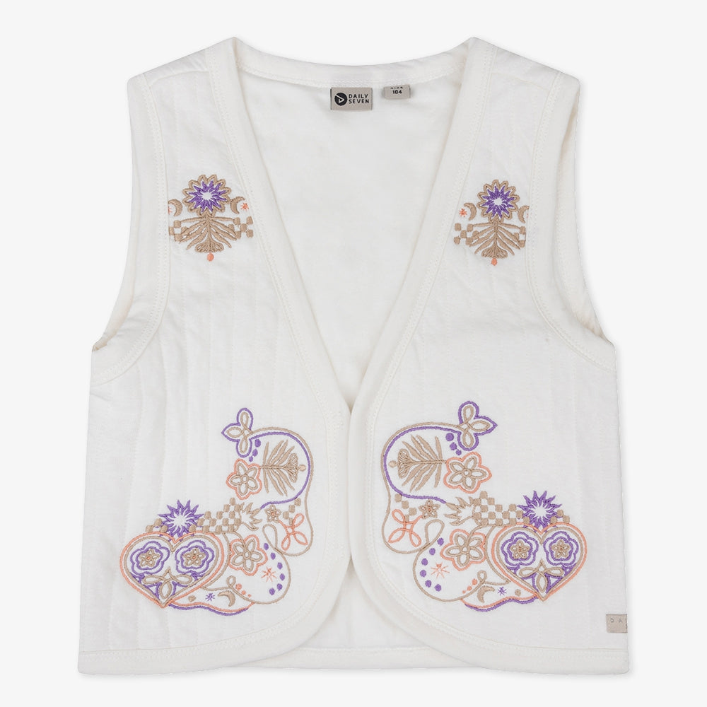 Organic Padded Embroidery Gilet | Off White