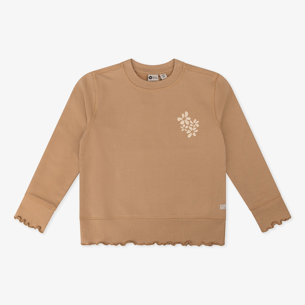 Organic Sweater Embroidery Flower | Camel sand