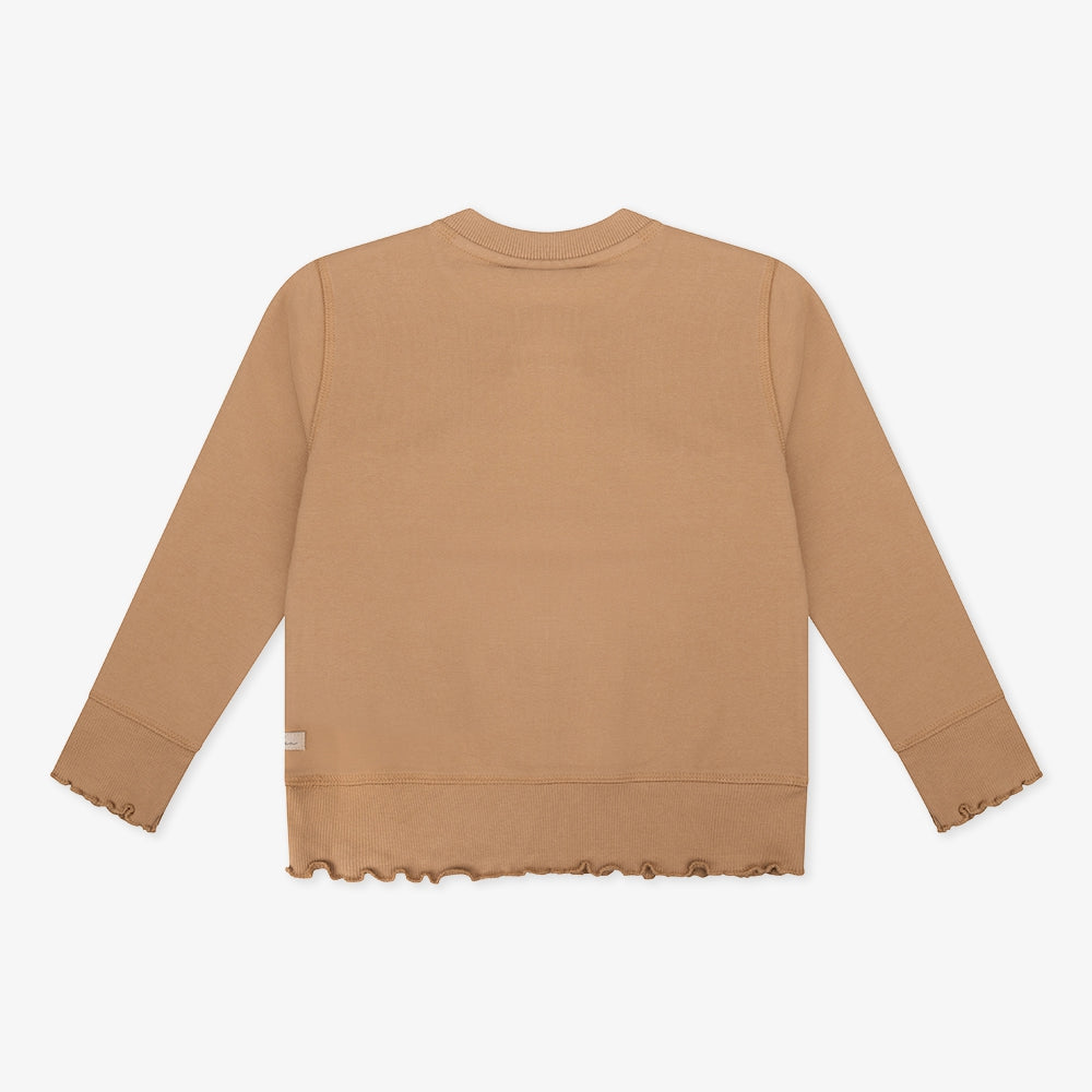 Organic Sweater Embroidery Flower | Camel sand